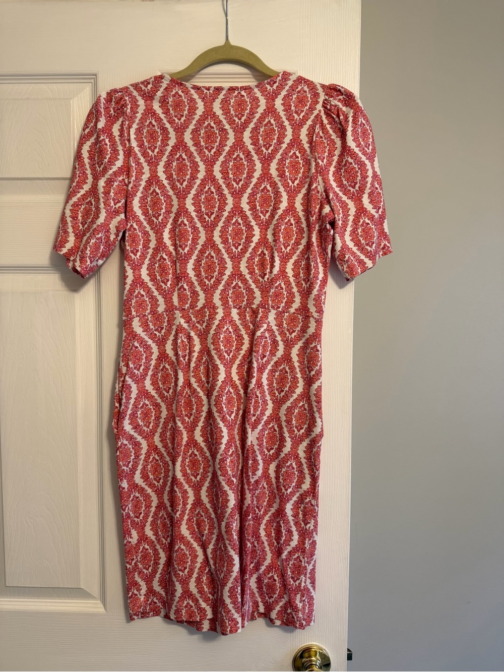 Boden Pink and White Patterned Midi Dress